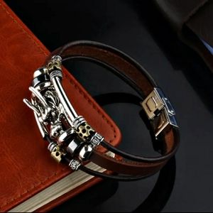 New Mens/Boys Dragon Head Multi Strand Steampunk Inspired Vegan Leather Bracelet